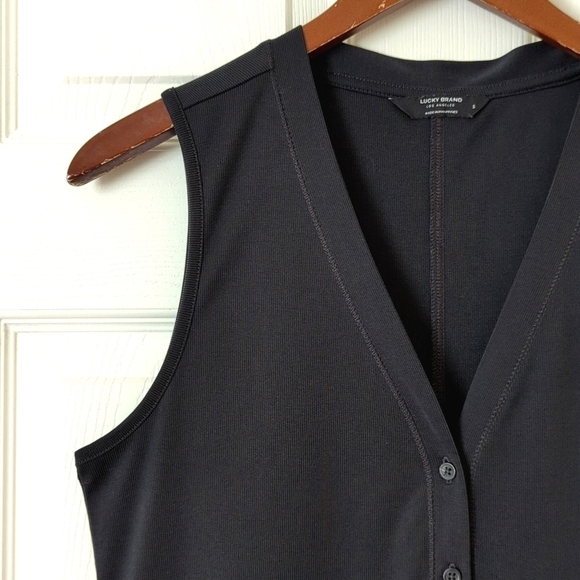 Lucky Brand Retro Ribbed Button Front V-neck Sleeveless Mini Dress Dark Gray S - Picture 4 of 10